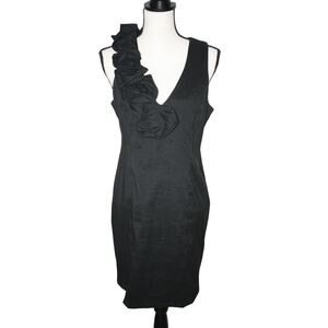 SL Fashions Black Sleeveless Midi Cocktail Dress Women's Size 12P V-Neck Ruffle‎